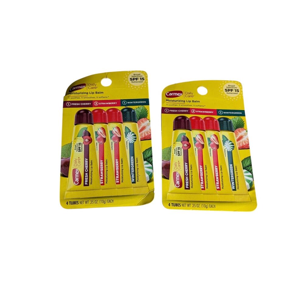 2 Packs 4 Carmex Moisturizing Lip Balm Cherry Strawberry Wintergreen